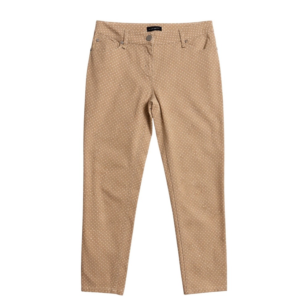 NWOT Willi Smith Womens Polka Dot Ankle Pants Tan White Stretch Slim Trousers 4‎
